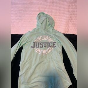 Justice Girls Sweatshirt Hoodie Size 16 Teal “Live Justice Love Justice” Pullove